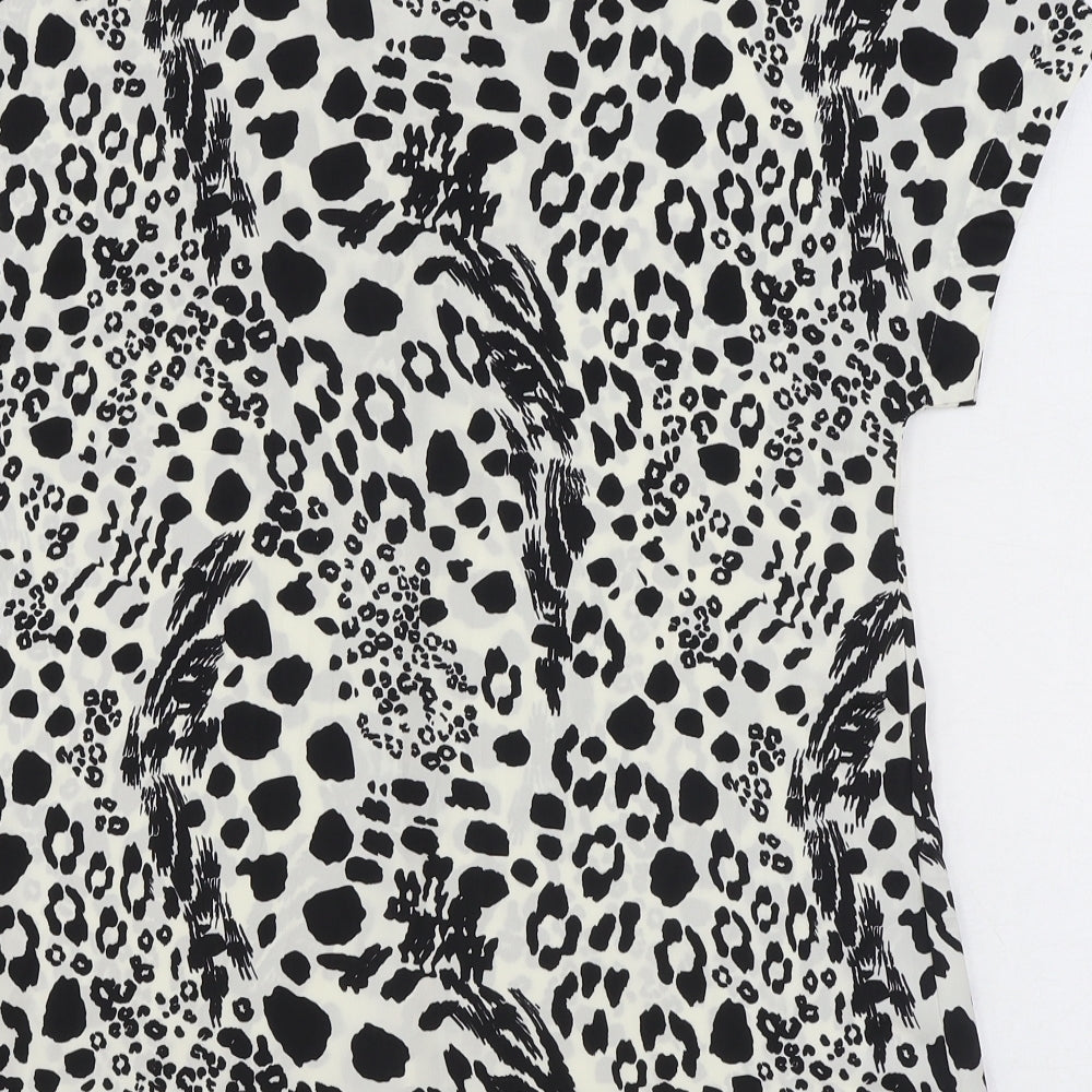 Marks and Spencer Womens Ivory Animal Print Polyester Basic Blouse Size 6 Collared - Leopard Pattern