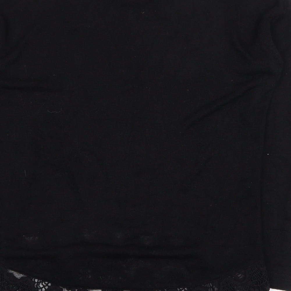 Debenhams Womens Black Herringbone Viscose Basic Blouse Size 10 Boat Neck - Lace Trim