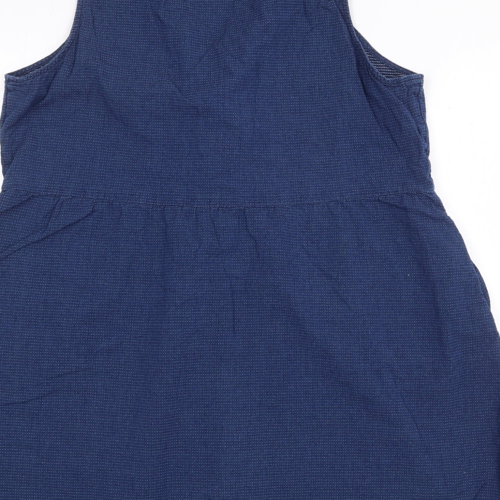 Monkl Womens Blue 100% Cotton Tank Dress Size L V-Neck Button