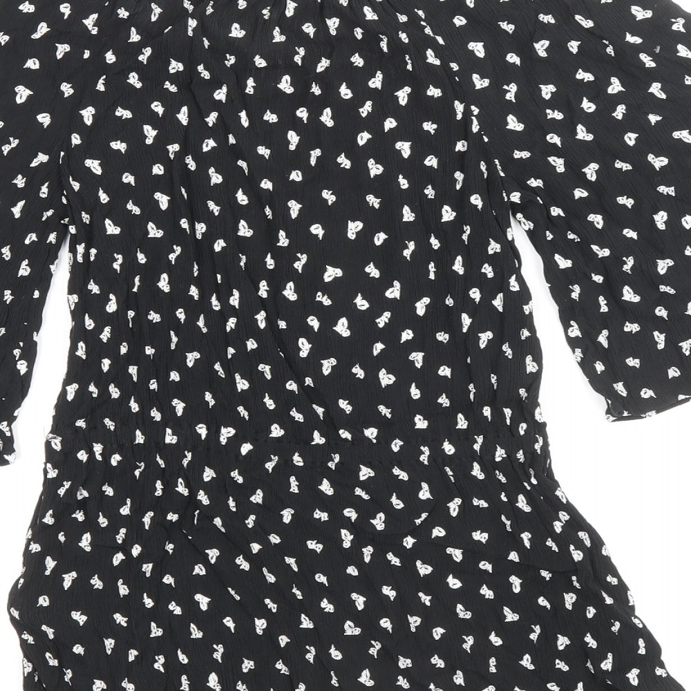 Marks and Spencer Womens Black Geometric Viscose Basic Blouse Size 8 Off the Shoulder
