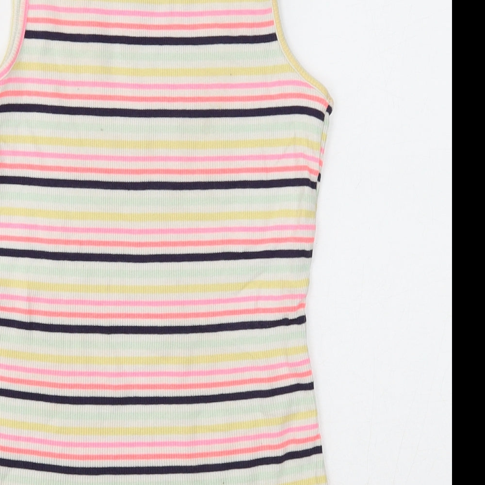 F&F Girls Multicoloured Striped Cotton Basic Tank Size 12-13 Years Scoop Neck Pullover