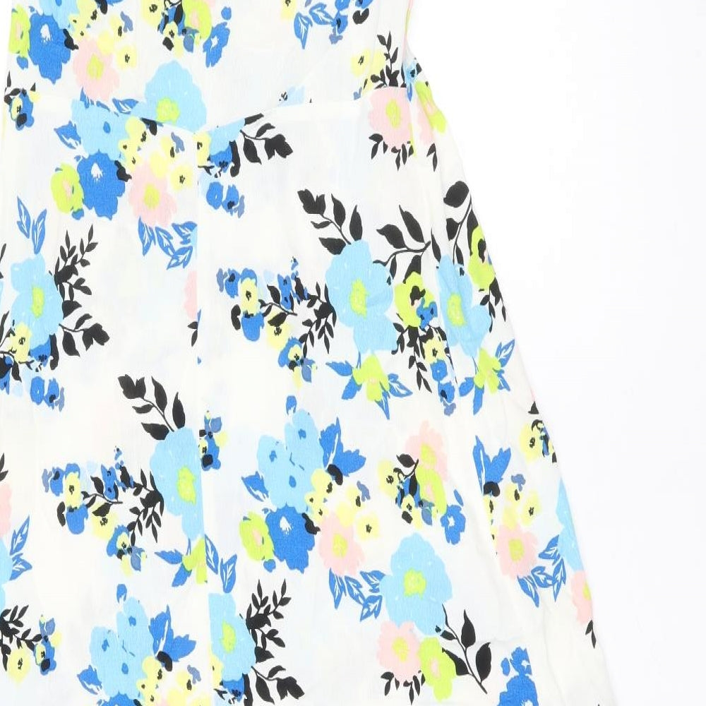 Marks and Spencer Womens White Floral Viscose A-Line Size 10 Boat Neck Zip