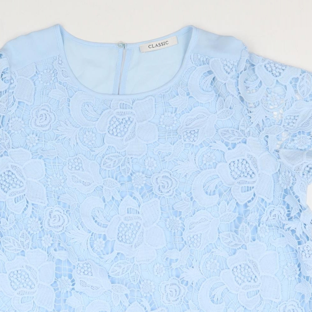 Marks and Spencer Womens Blue Floral Polyester Basic T-Shirt Size 12 Scoop Neck
