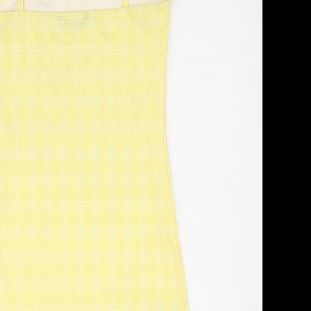SheIn Womens Yellow Check Polyester Bodycon Size XS Square Neck Pullover
