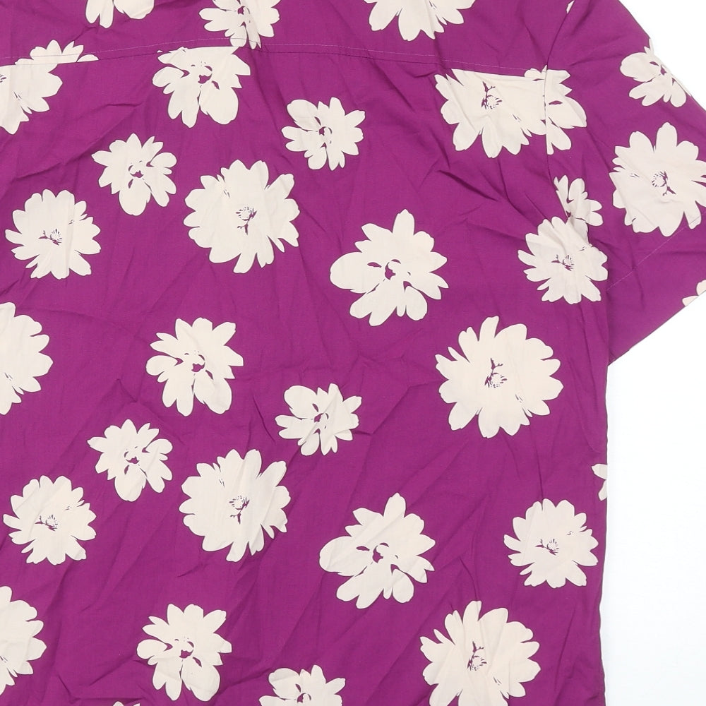 Marks and Spencer Womens Purple Floral Cotton Basic Button-Up Size 10 Collared
