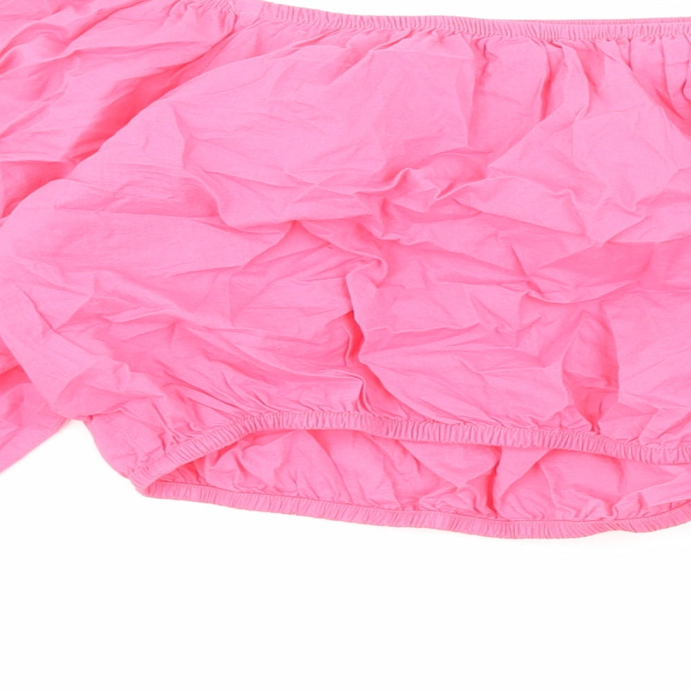 Marks and Spencer Womens Pink Cotton Cropped Blouse Size 18 Boat Neck - Flower Detail