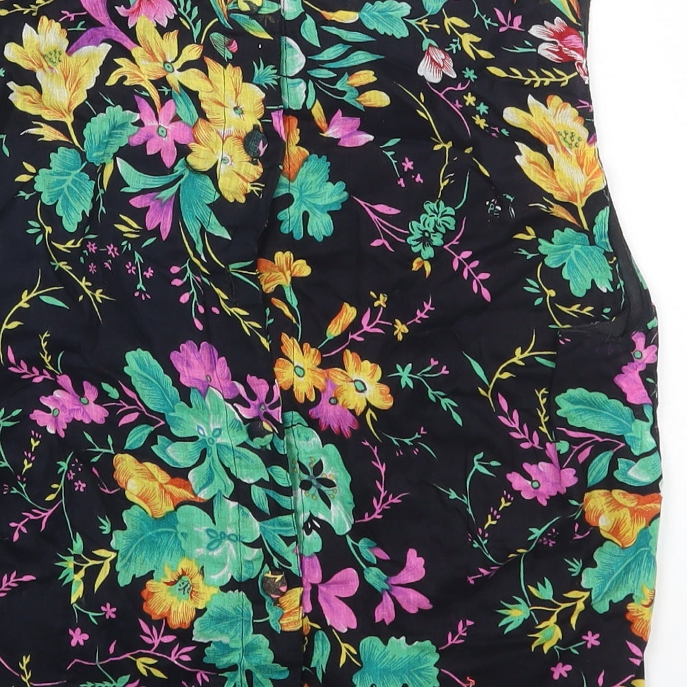 Preworn Womens Black Floral Cotton Cropped Tank Size S Boat Neck