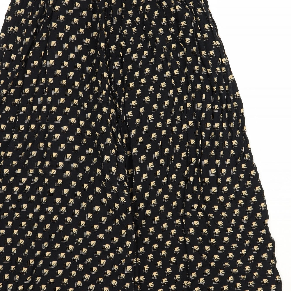 POP Womens Black Geometric Viscose Cropped Trousers Size 28 in Regular Zip