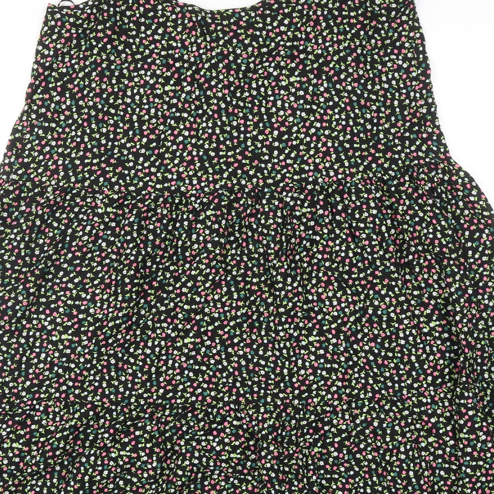 Marks and Spencer Womens Black Floral Viscose A-Line Size 8 Scoop Neck Pullover - Tiered