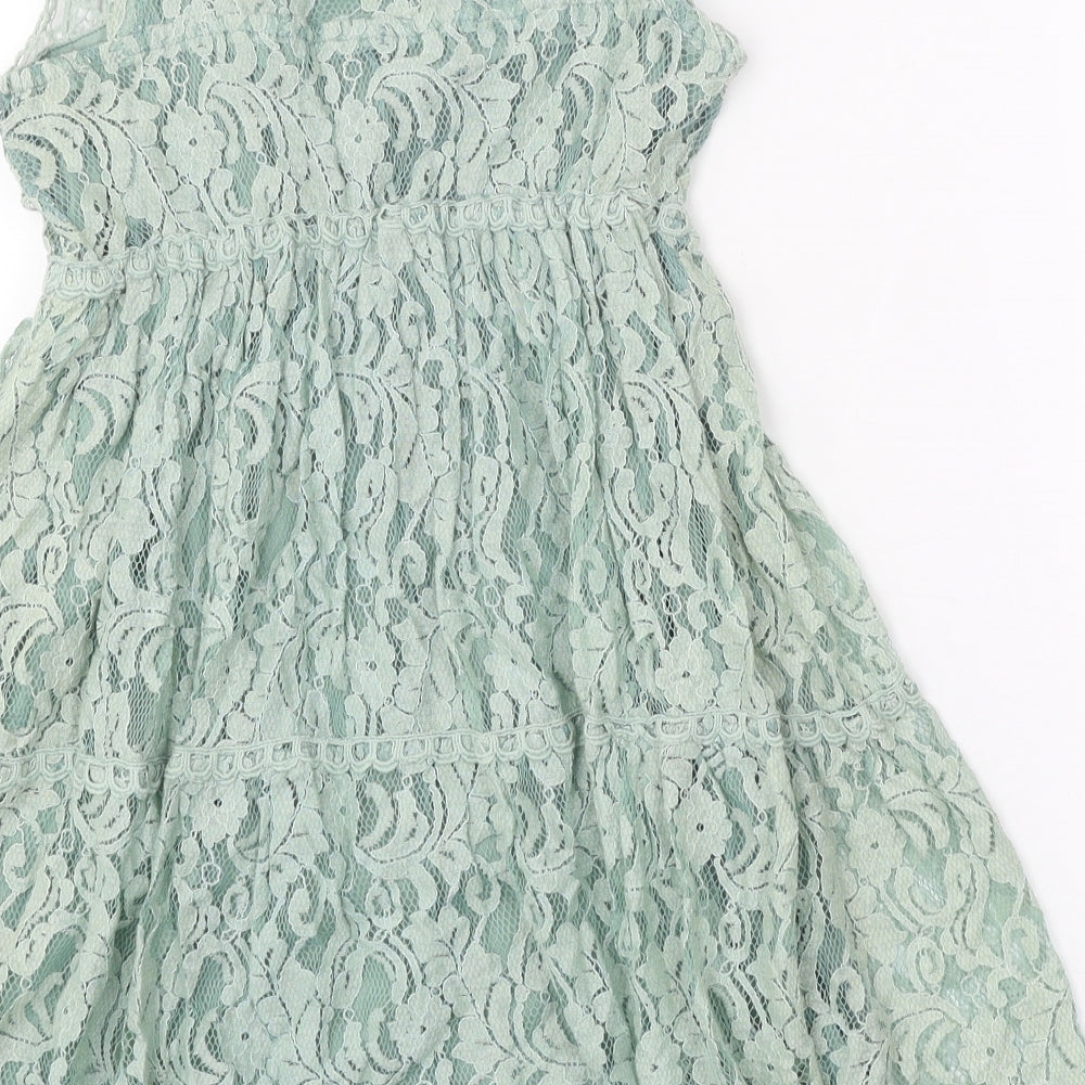 New Look Womens Green Cotton Skater Dress Size 8 Scoop Neck Pullover