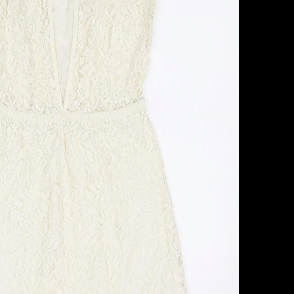Zara Womens White Cotton Pencil Dress Size S Round Neck Button