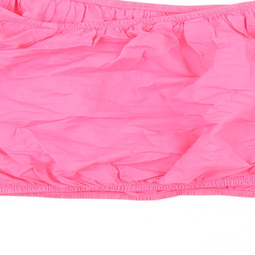 Marks and Spencer Womens Pink 100% Cotton Cropped Tank Size 12 Off the Shoulder - Flower Detail on Sleeves