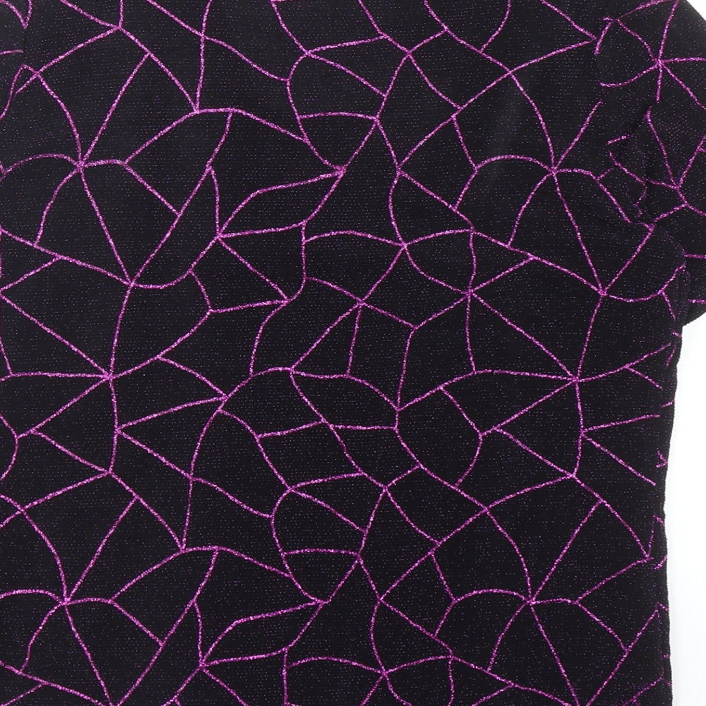 Berkertex Womens Black Geometric Nylon Basic T-Shirt Size 16 V-Neck