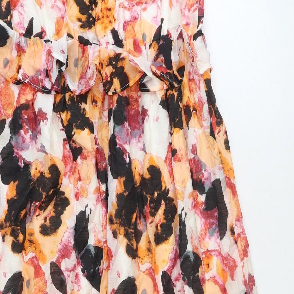 Marks and Spencer Womens Multicoloured Floral Lyocell Fit & Flare Size 10 V-Neck Tie