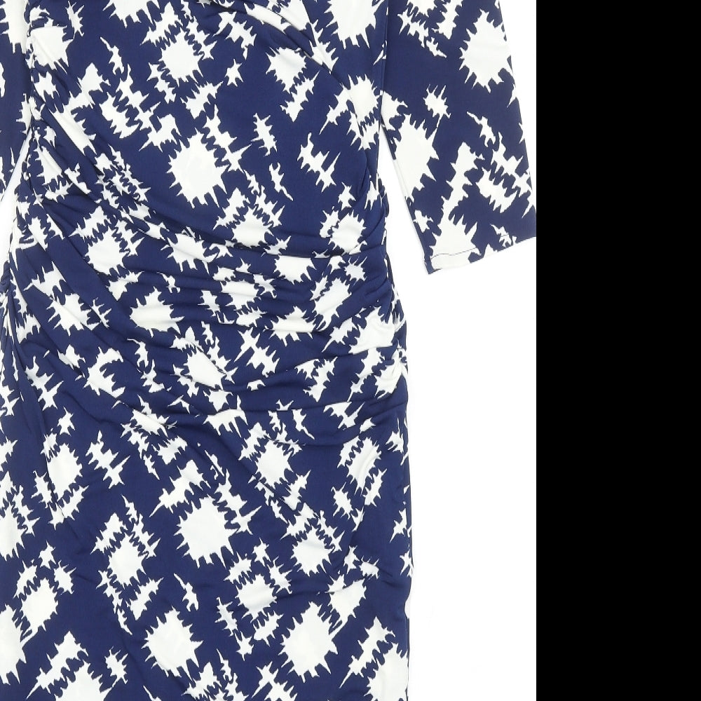 JDC Womens Blue Geometric Viscose A-Line Size 10 V-Neck Pullover