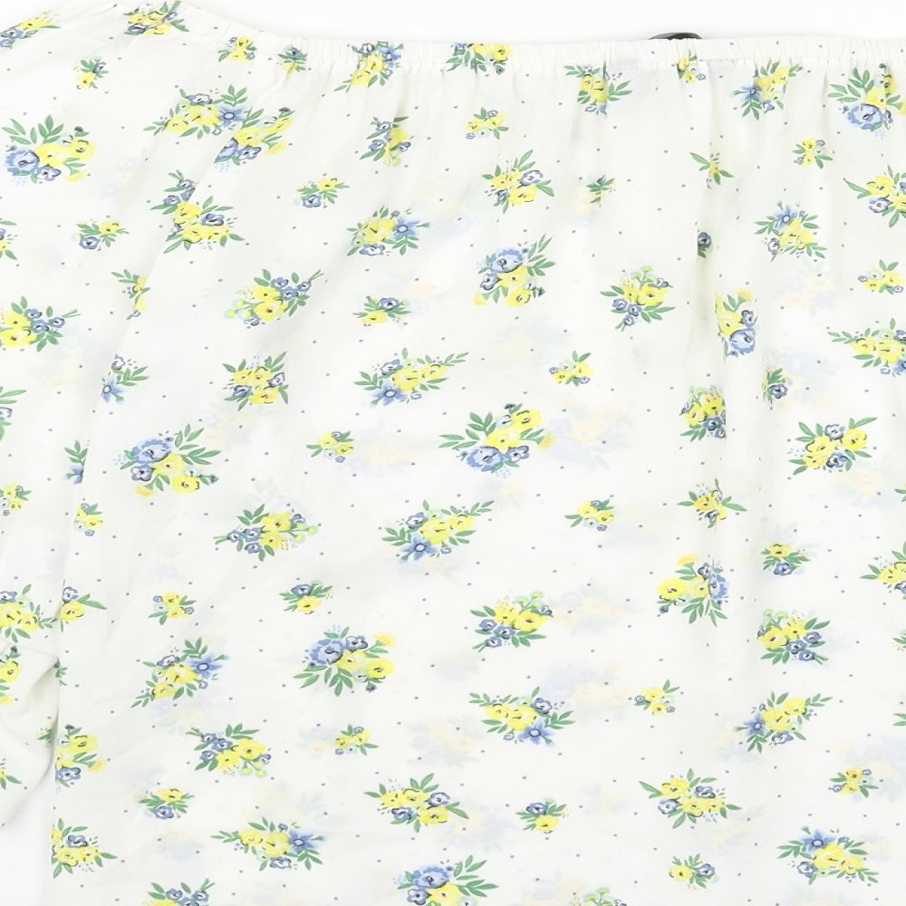 Peacocks Womens White Geometric Polyester Basic T-Shirt Size 10 Round Neck