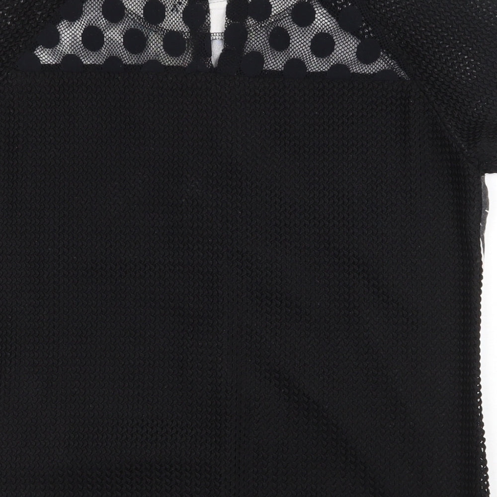 Amethyst Womens Black Geometric Viscose Basic T-Shirt Size L Round Neck