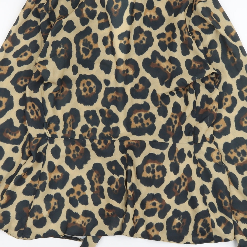 Love Womens Brown Animal Print Polyester Kimono Blouse Size XS V-Neck - Leopard Print