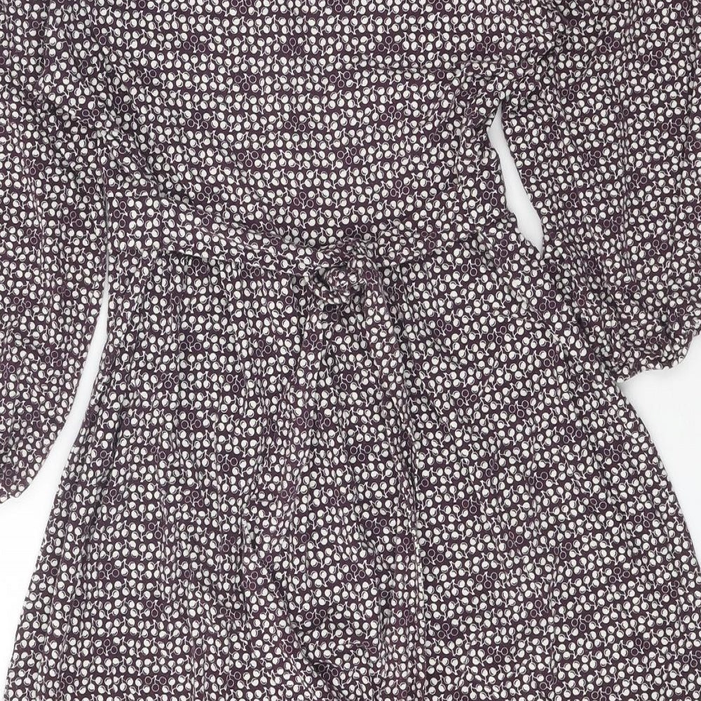 Wallis Womens Purple Gingham Viscose Fit & Flare Size 10 Scoop Neck Button
