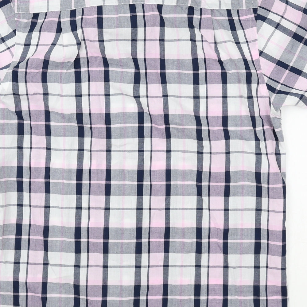 Cedar Wood State Mens White Plaid Polyester Button-Up Size S Collared Button