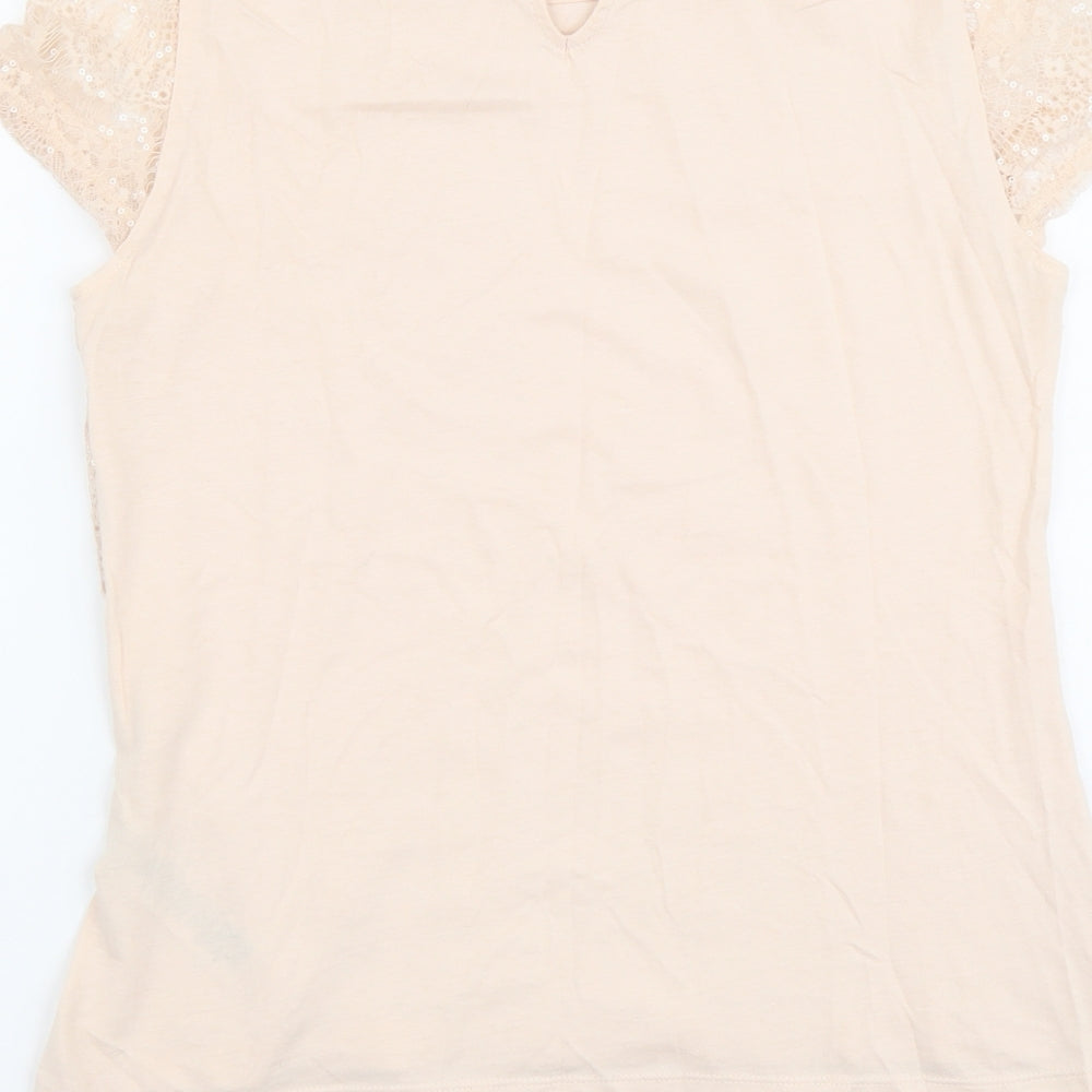 Dorothy Perkins Womens Pink Polyamide Basic T-Shirt Size 12 Scoop Neck