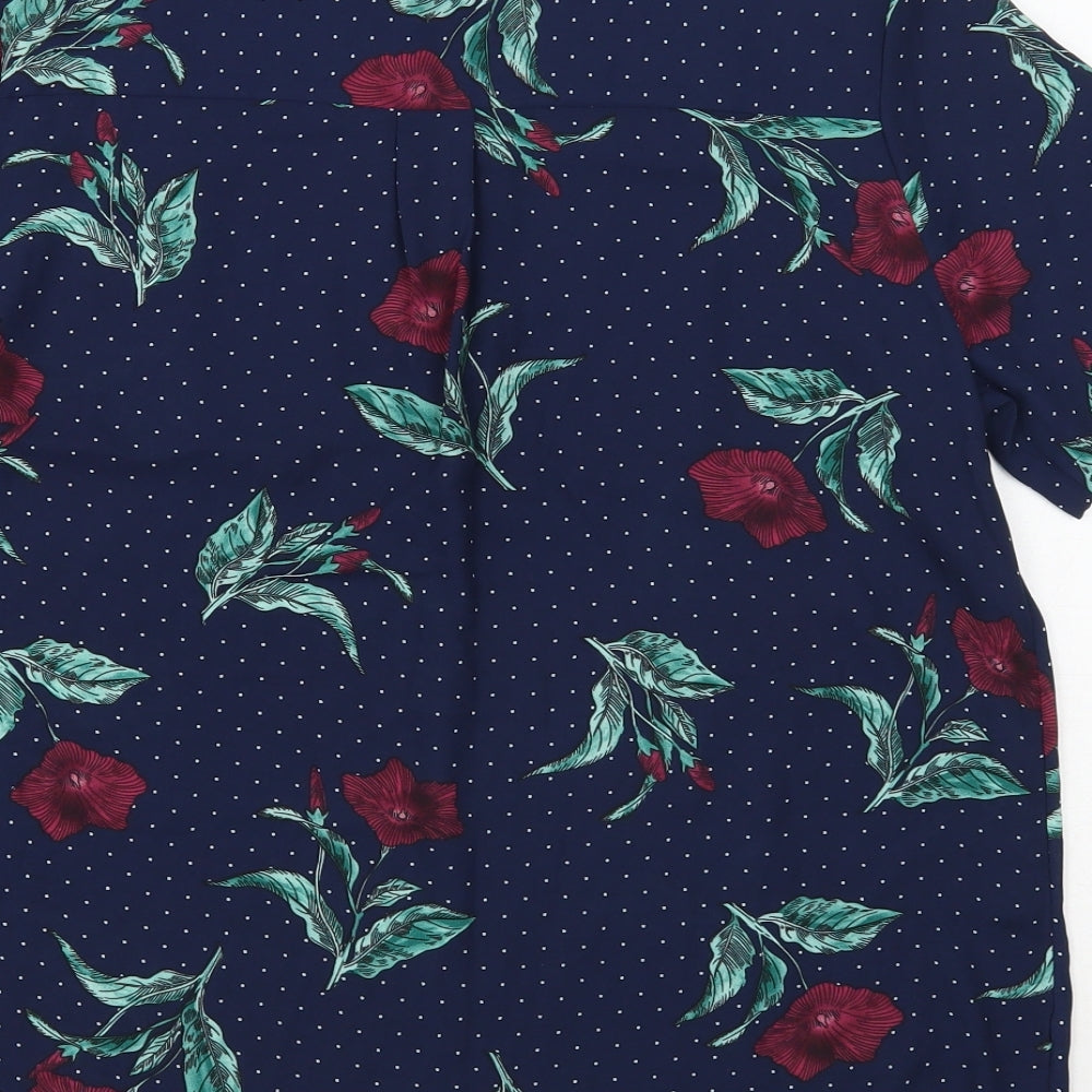 Marks and Spencer Womens Blue Floral Polyester Basic Blouse Size 10 Round Neck