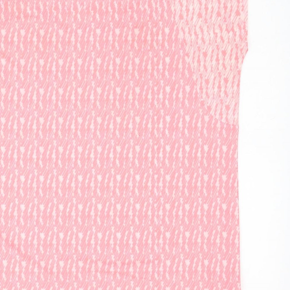 Marks and Spencer Womens Pink Geometric Polyester Basic T-Shirt Size 14 Round Neck