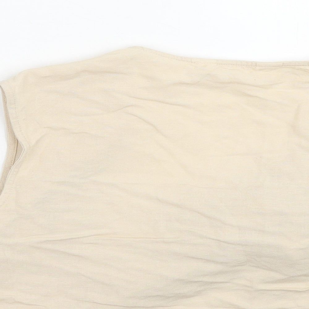 Primark Womens Beige Linen Cropped Tank Size 14 V-Neck - Knot Front