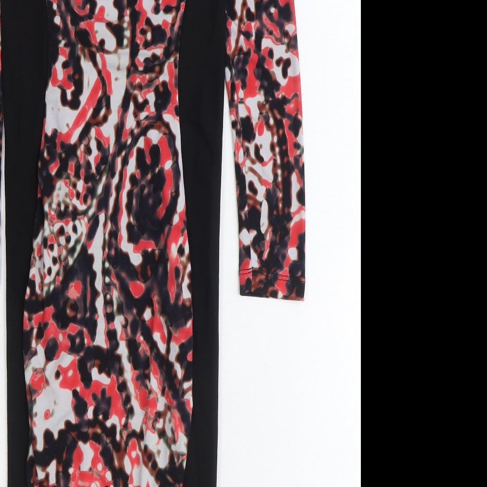 Marks and Spencer Womens Black Geometric Polyester A-Line Size 8 V-Neck Pullover