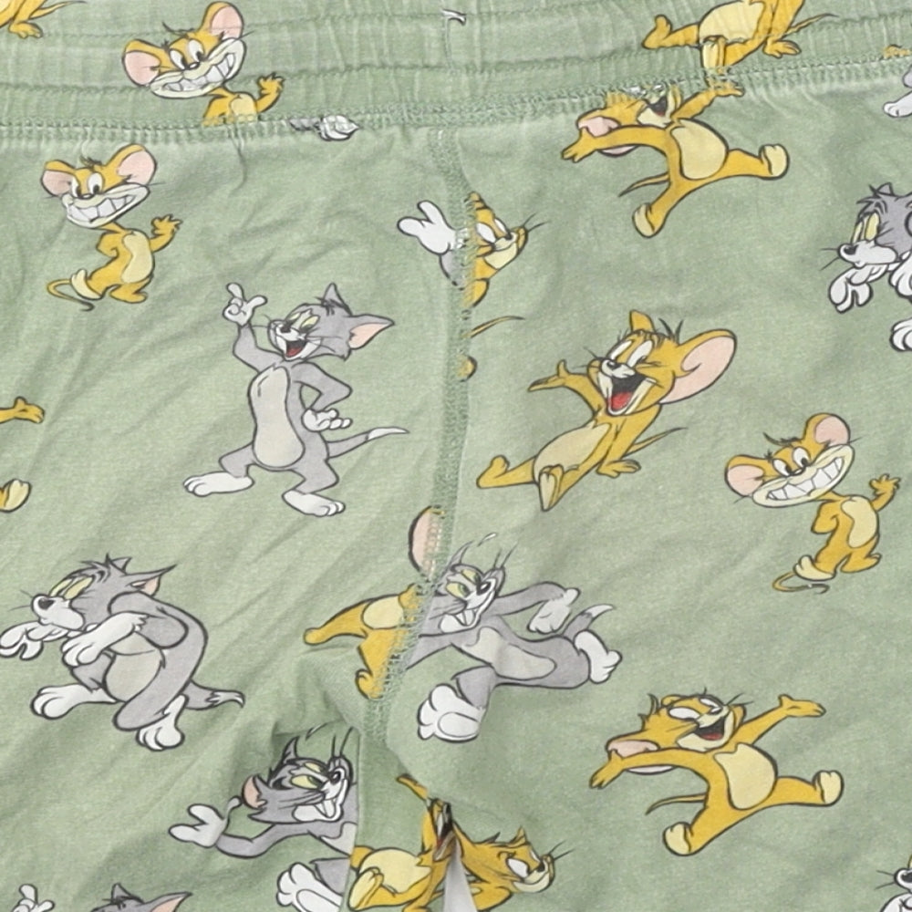 H&M Boys Green Geometric 100% Cotton Sweat Shorts Size 5-6 Years Regular Drawstring - Tom & Jerry