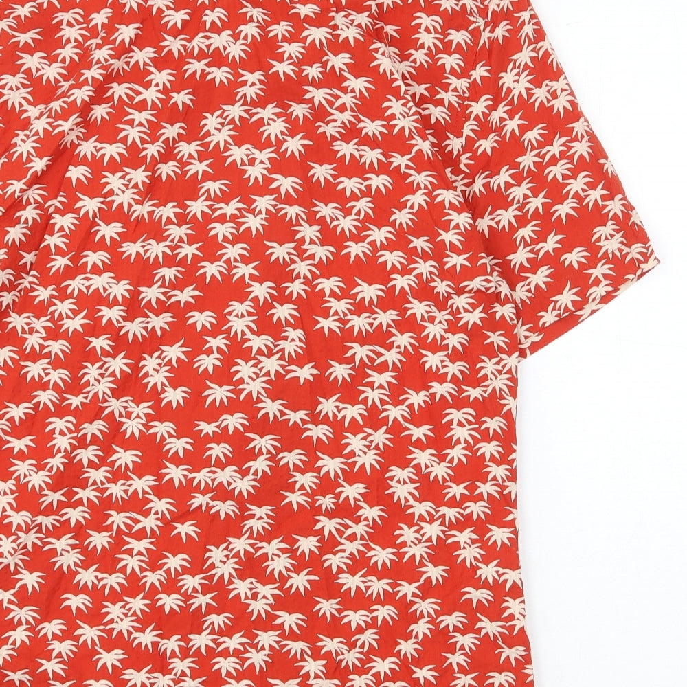 Marks and Spencer Mens Red Geometric Cotton Button-Up Size S Collared Button