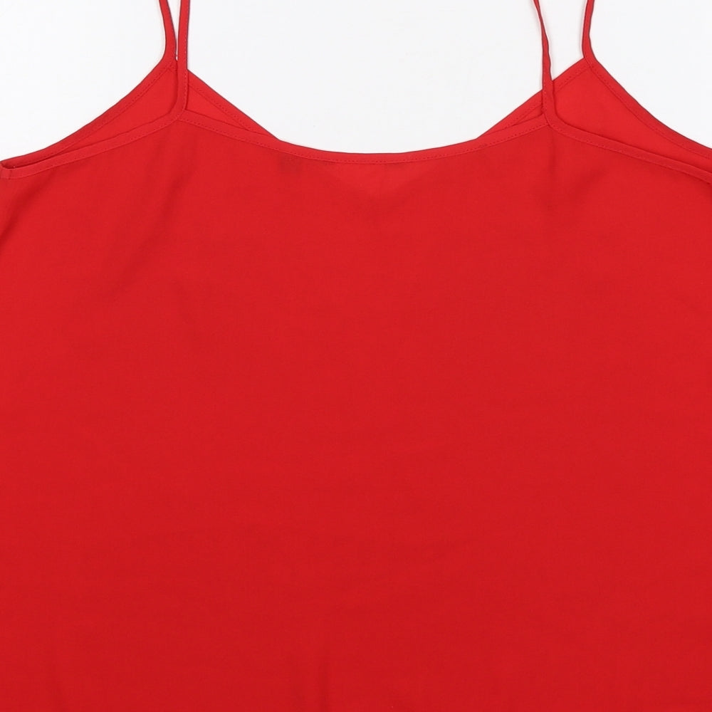 Preworn Womens Red Polyester Basic Tank Size 10 V-Neck