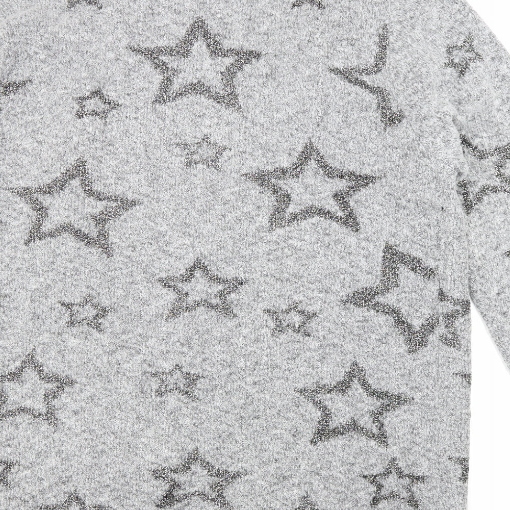 Mud Flower Womens Grey V-Neck Polyester Cardigan Jumper Size XL - Star print Coatigan