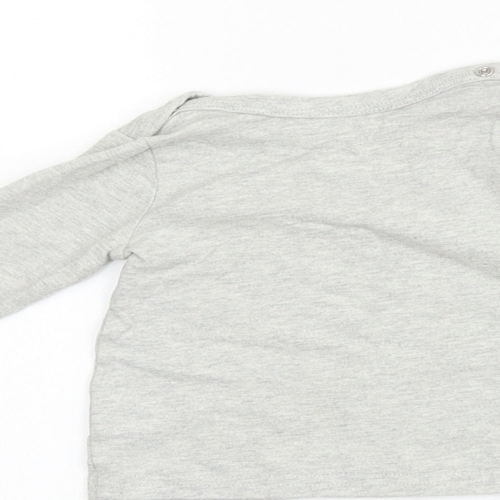 mamas & papas Grey 100% Cotton Basic T-Shirt Size 3-6 Months Round Neck Snap