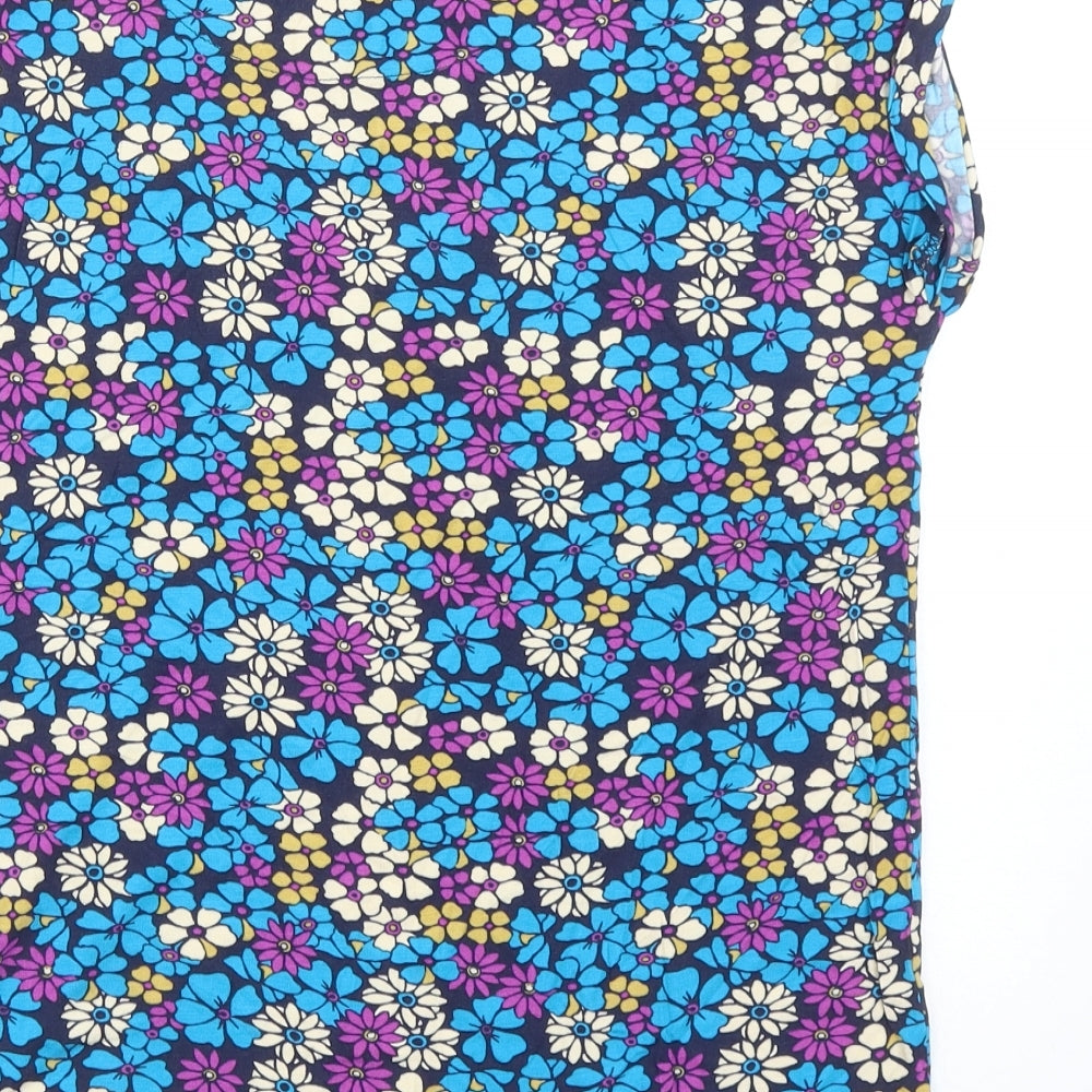 TU Womens Blue Floral Viscose Basic T-Shirt Size 8 Round Neck