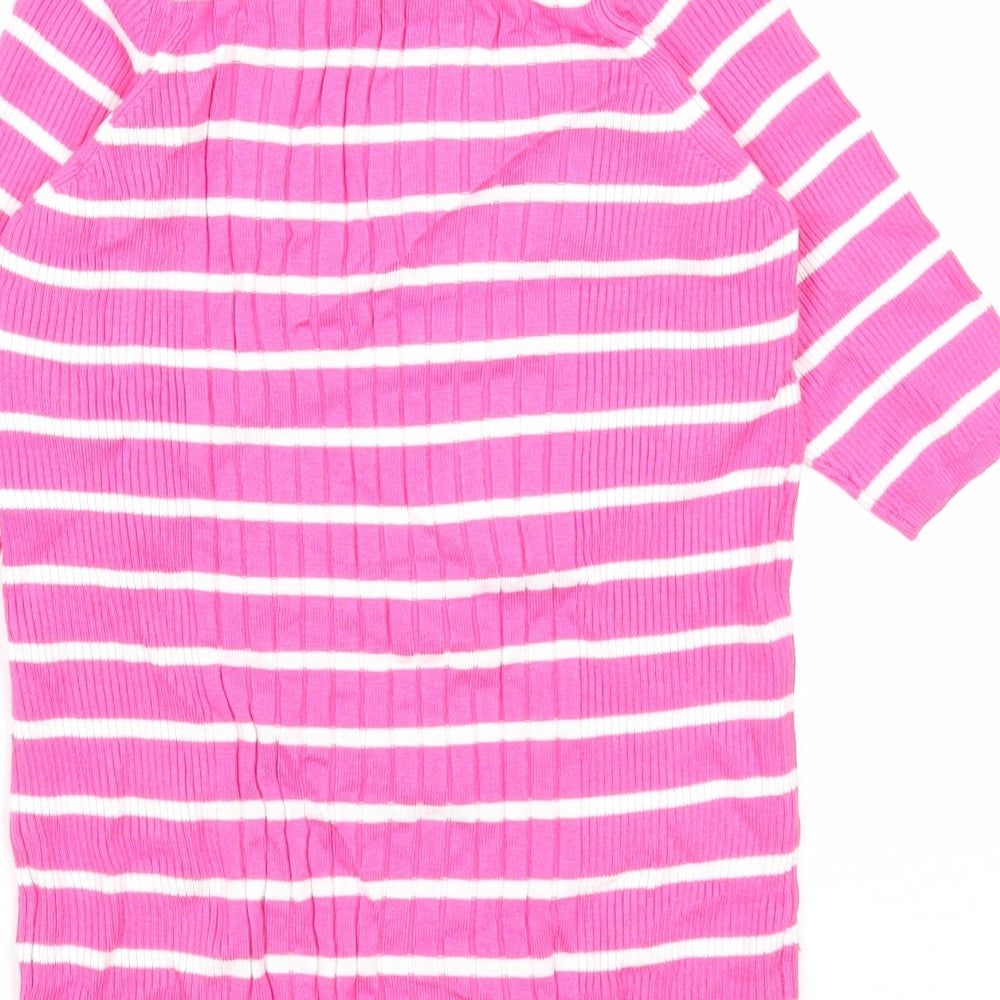Marks and Spencer Womens Pink Round Neck Striped Viscose Pullover Jumper Size S