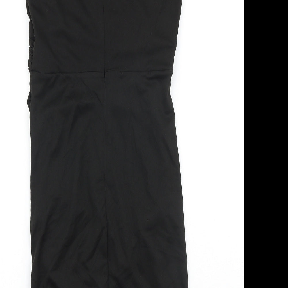 Grace Karin Womens Black Viscose Pencil Dress Size S V-Neck Zip - Pleat Detail