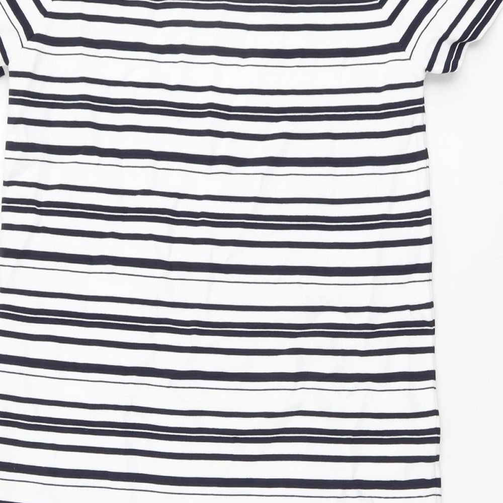 Zara Womens White Striped Polyamide T-Shirt Dress Size XS Round Neck Pullover