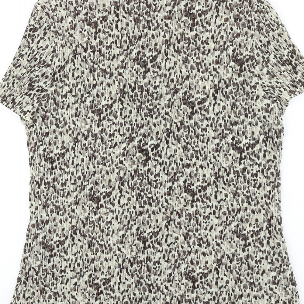Marks and Spencer Womens Brown Geometric Polyester Basic Button-Up Size 16 Collared