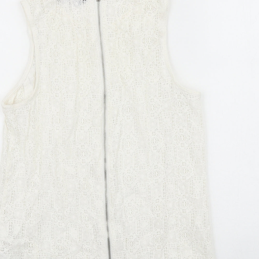 New Look Womens White Floral Polyamide Basic Tank Size 10 Round Neck