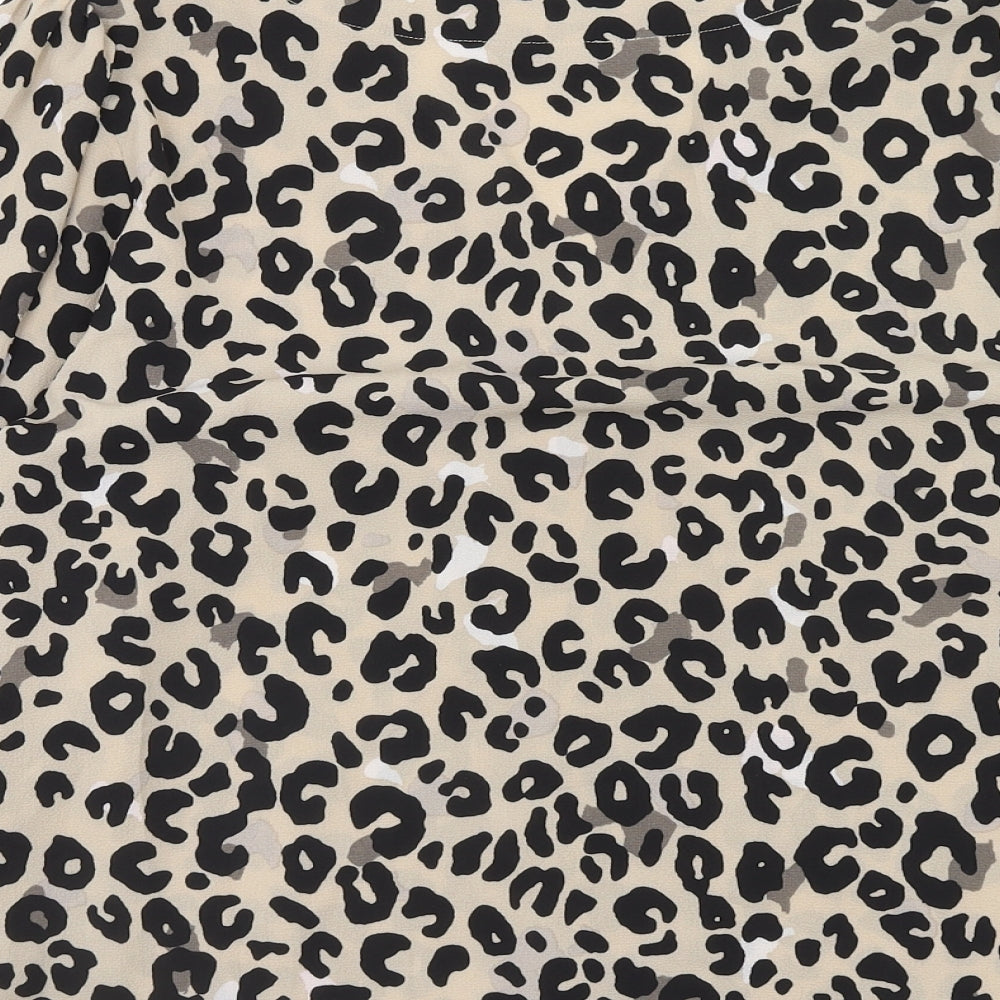 Marks and Spencer Womens Brown Animal Print Polyester Basic Blouse Size 10 V-Neck - Leopard Print