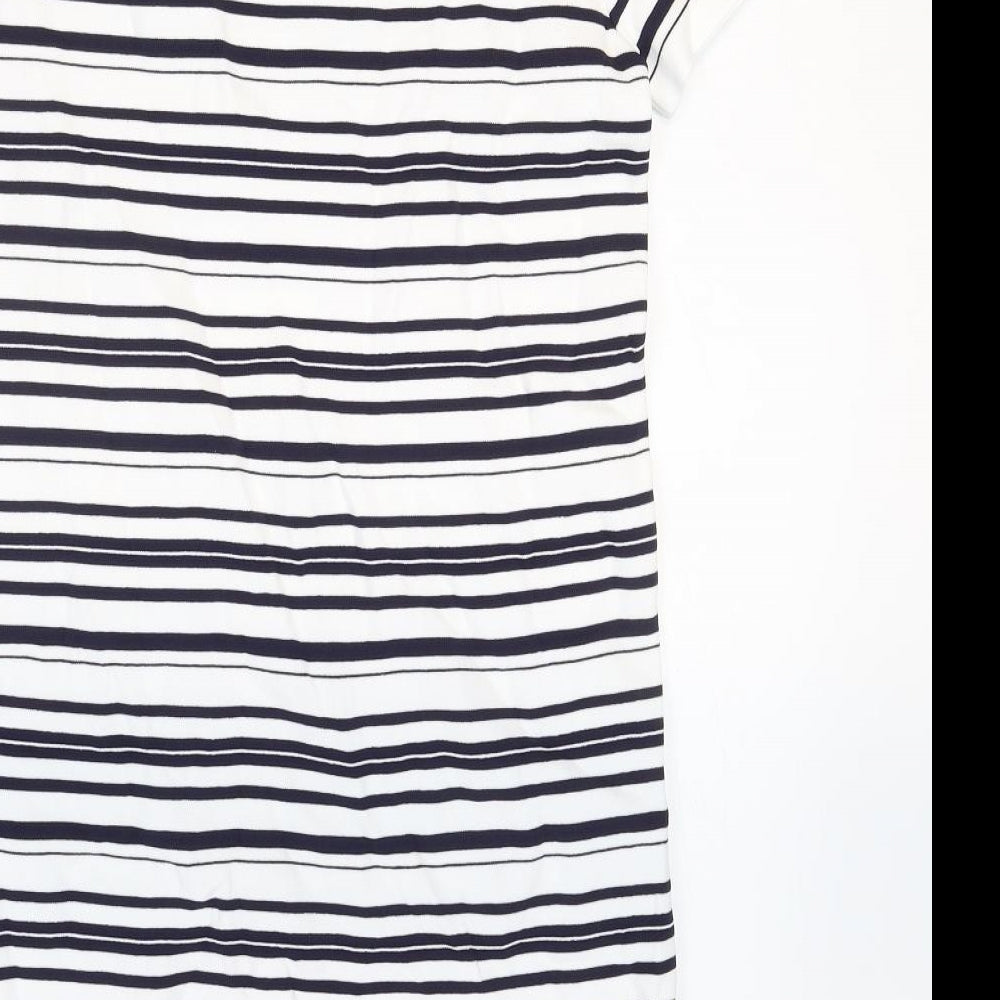 Zara Womens White Striped Polyamide T-Shirt Dress Size S Round Neck Pullover