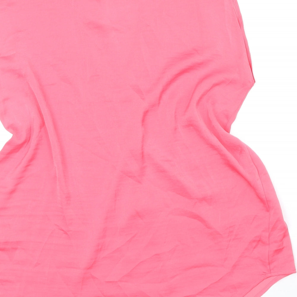 Marks and Spencer Womens Pink Polyester Basic Blouse Size 10 V-Neck