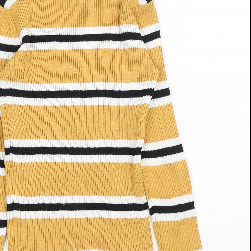 Primark Girls Yellow Roll Neck Striped Polyester Pullover Jumper Size 10-11 Years Pullover