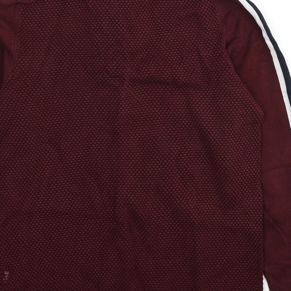 NEXT Mens Red Collared Cotton Pullover Jumper Size M Long Sleeve - Sleeve Stripe Detail