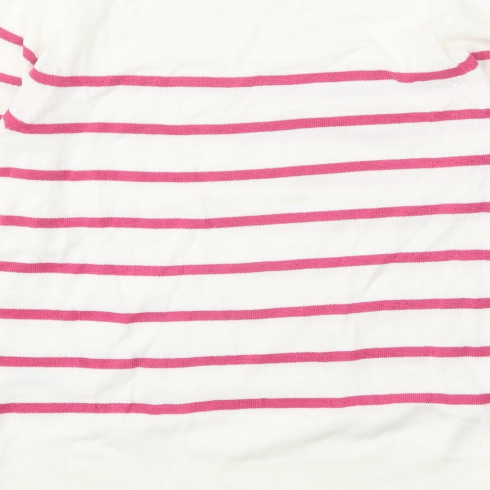 Marks and Spencer Womens White Scoop Neck Striped Acrylic Pullover Jumper Size 10