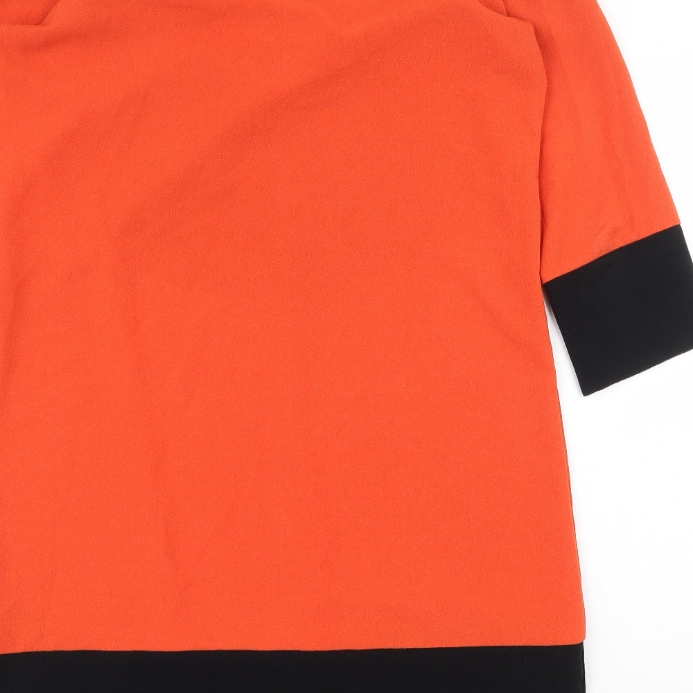 Marks and Spencer Womens Orange Colourblock Polyester Shift Size 12 V-Neck Pullover