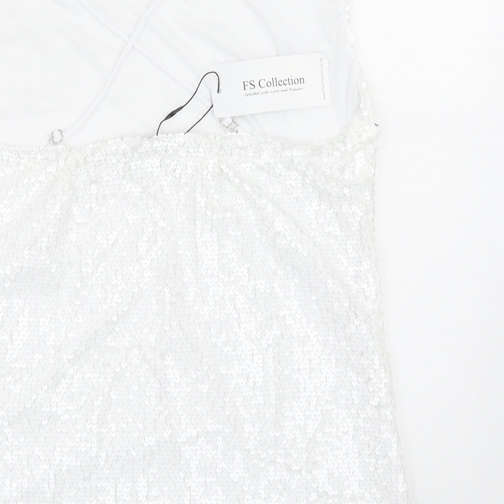 FS Collection Womens White Polyester Basic Tank Size L Cowl Neck