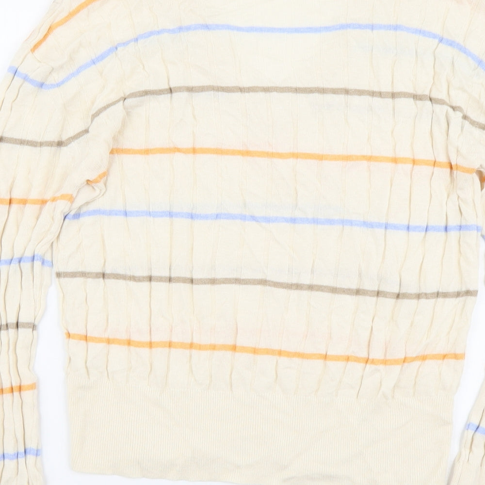 Marks and Spencer Womens Beige V-Neck Striped Acrylic Pullover Jumper Size M - Ribbed