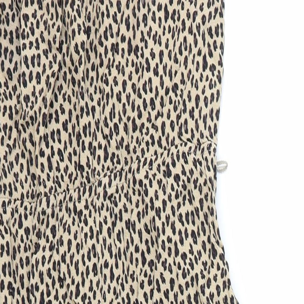 Editor's Cut Womens Brown Animal Print Polyester Shirt Dress Size 8 Collared Button - Leopard Print